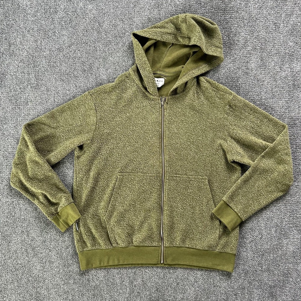 Soft Serve Hoodie Sweatshirt Mens Medium Green Full‎ Zip Fleece Jacket Made USA